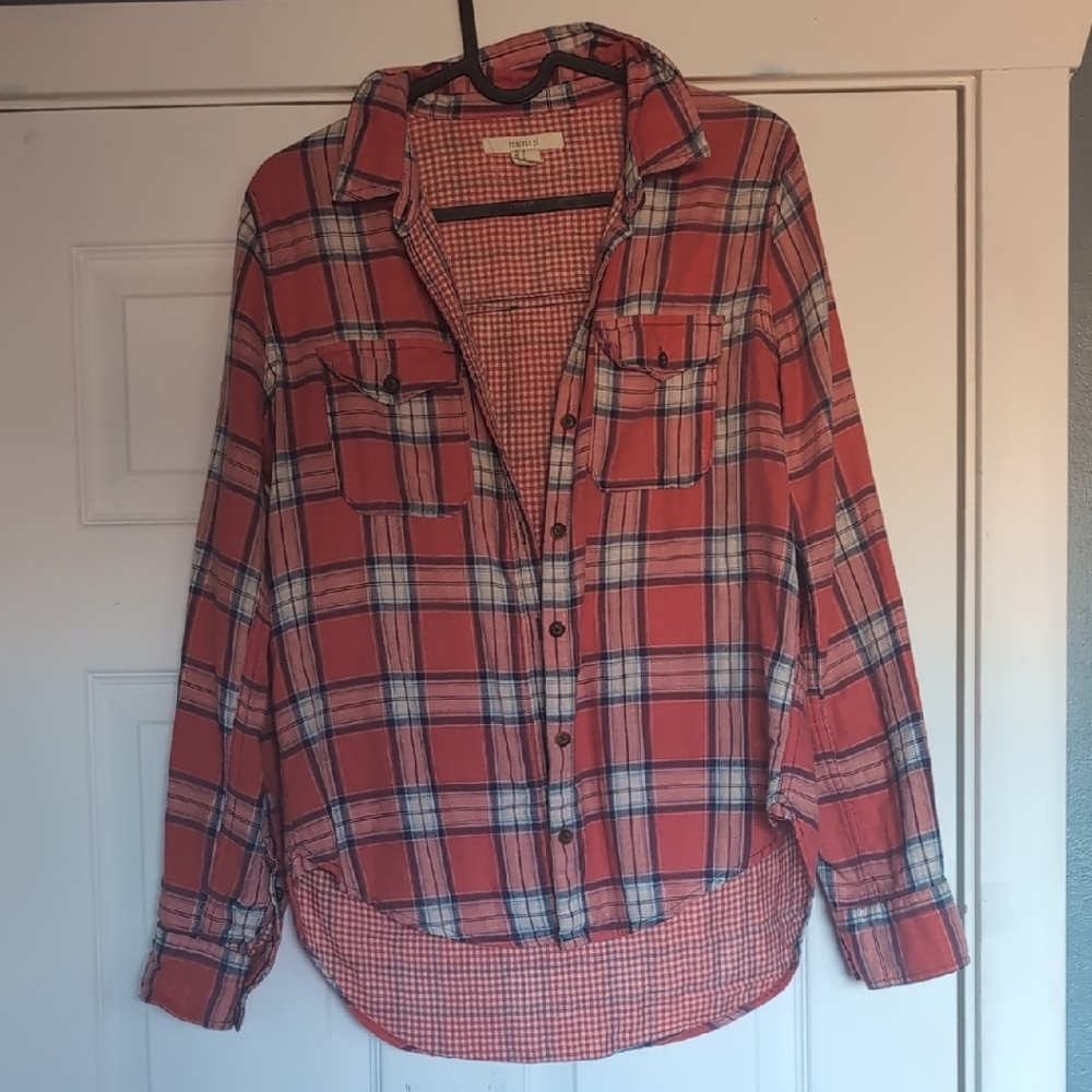 Forever 21 Red Plaid Button Up Women's Shirt